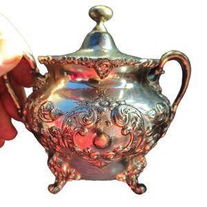 BARBOUR SILVER CO Ornate Sugar Bowl With Lid Quadruple Silver Victorian Style